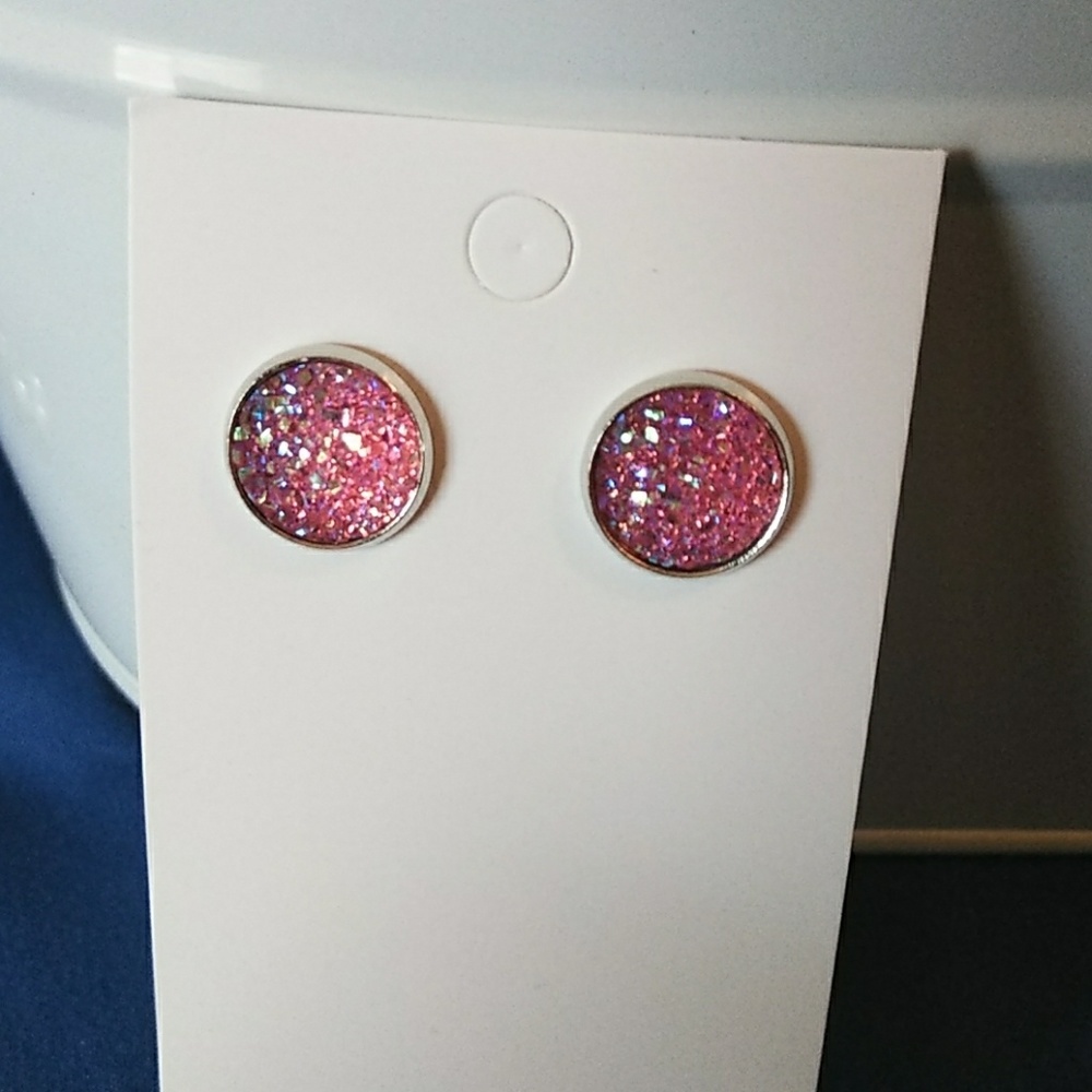 Handmade silver pink stud earrings